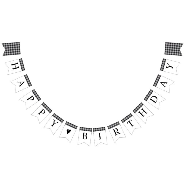Classic Buffalo Plaid Check Black White Birthday Bunting (All)