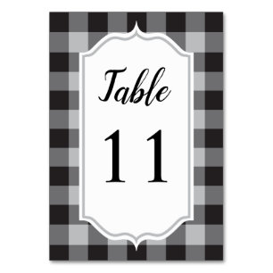 Classic Buffalo Plaid Check Black White Wedding Table Number