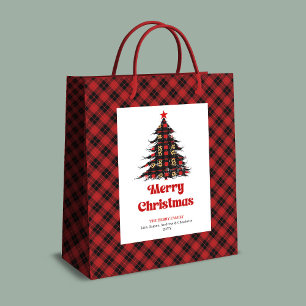 Classic buffalo plaid Christmas bag editable name