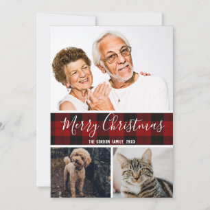 Classic Buffalo plaid Grandparents 3 photo collage Holiday Card