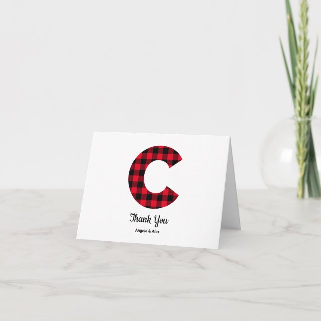 Classic Buffalo Plaid Letter C Wedding Monogram Thank You Card (Front)