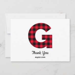 Classic Buffalo Plaid Letter G Wedding Monogram Thank You Card