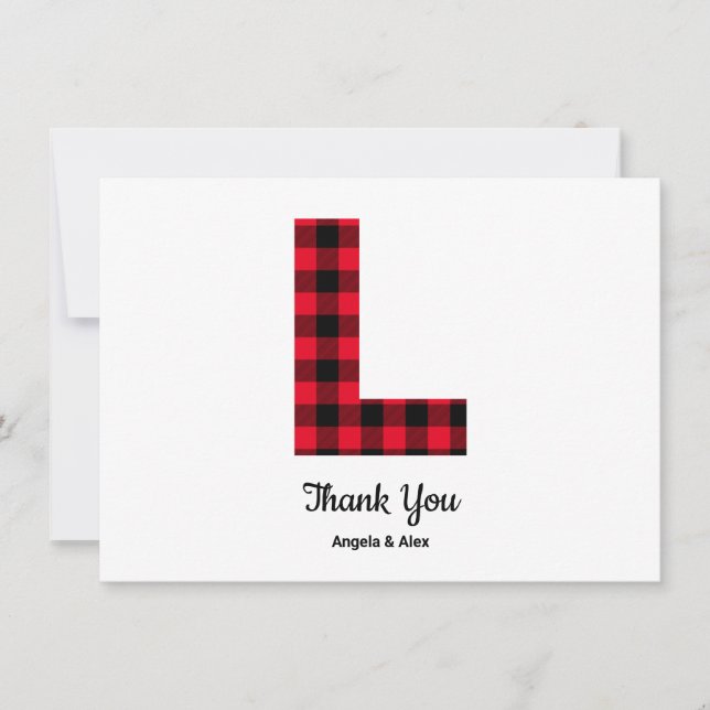 Classic Buffalo Plaid Letter L Wedding Monogram Thank You Card (Front)