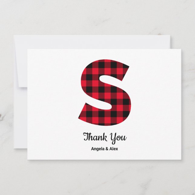 Classic Buffalo Plaid Letter S Wedding Monogram Thank You Card (Front)