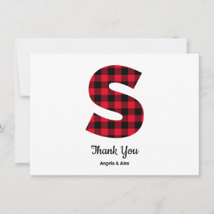 Classic Buffalo Plaid Letter S Wedding Monogram Thank You Card