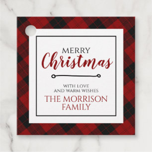 Classic Buffalo Plaid Merry Christmas Red Black Favour Tags
