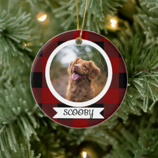 Classic Buffalo Plaid one photo pet Ceramic Tree Decoration