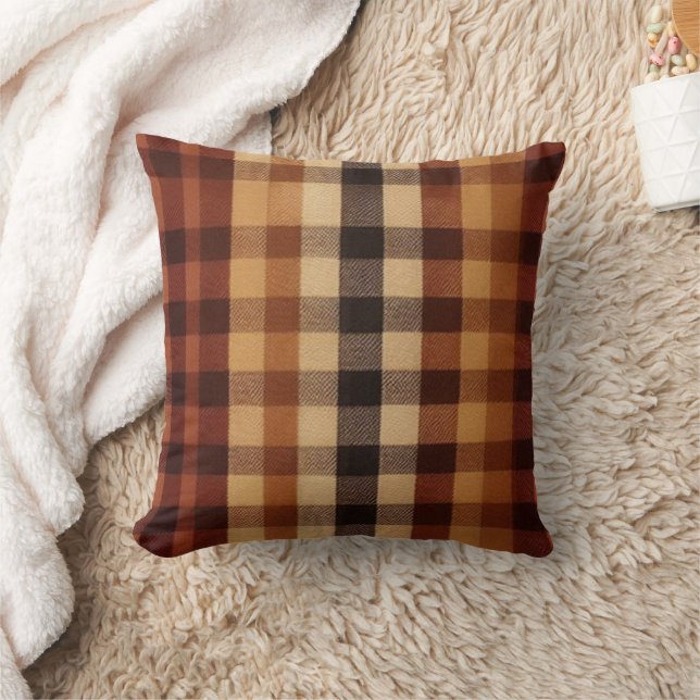 Classic Buffalo Plaid Rustic Brown & Terracotta  Cushion (Blanket)