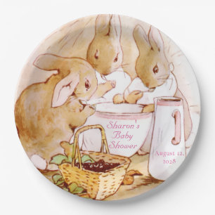 Classic Bunnies Girl Baby Shower Paper Plate
