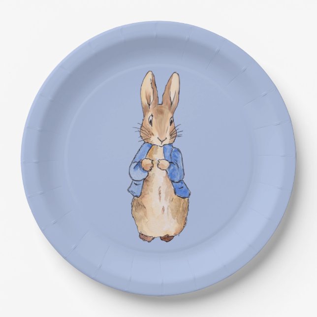 Classic bunny rabbit blue background paper plate (Front)