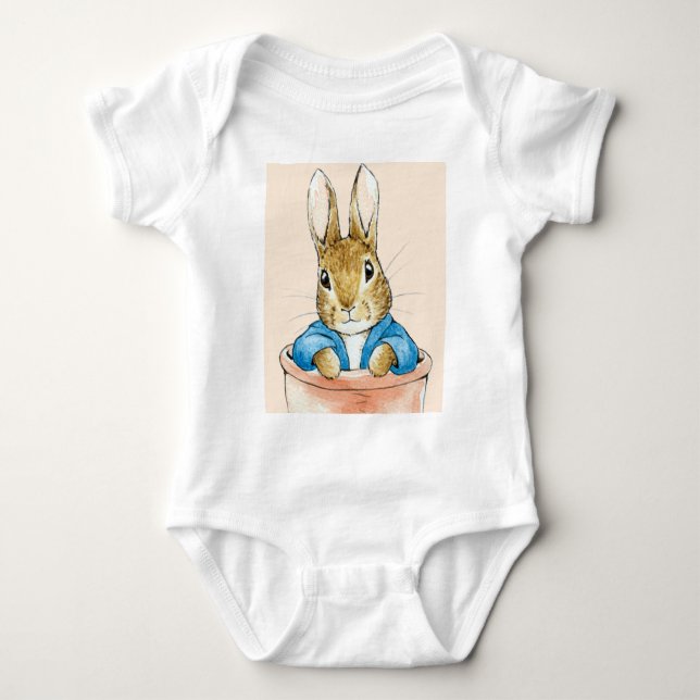 Classic bunny rabbit blue jacket baby bodysuit (Front)