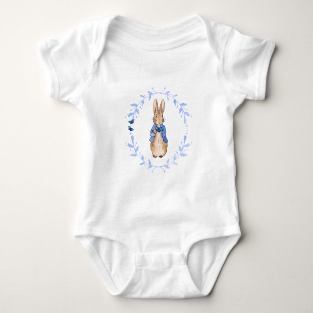 Classic bunny rabbit blue jacket baby bodysuit (Front)