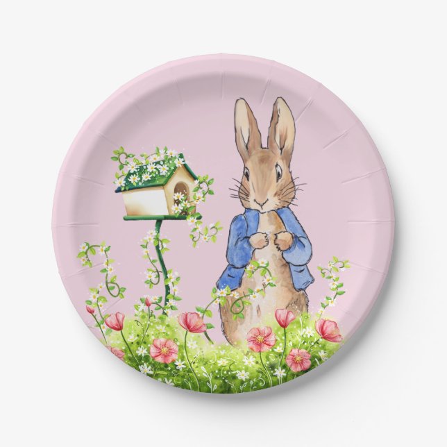 Classic bunny rabbit blue jacket paper plate (Front)
