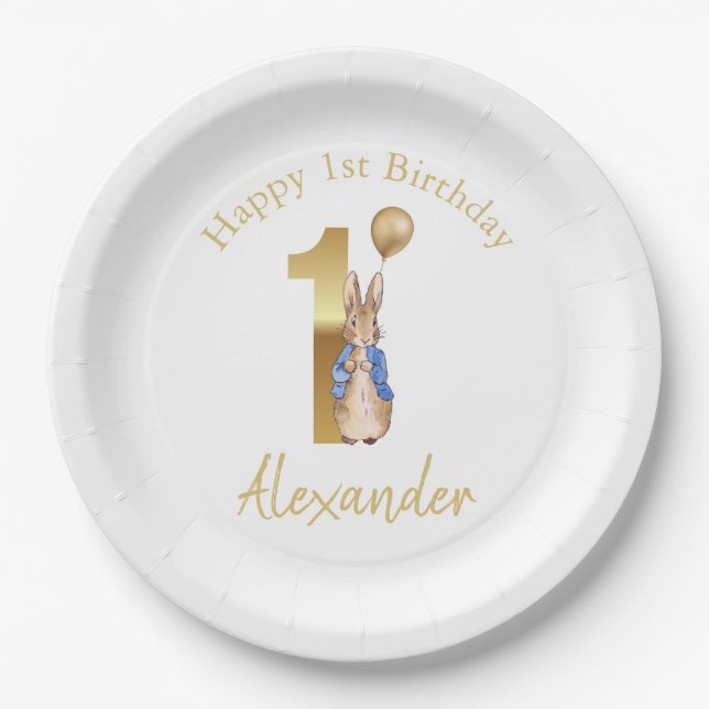 Classic Bunny rabbit First Birthday Paper Plate (Front)