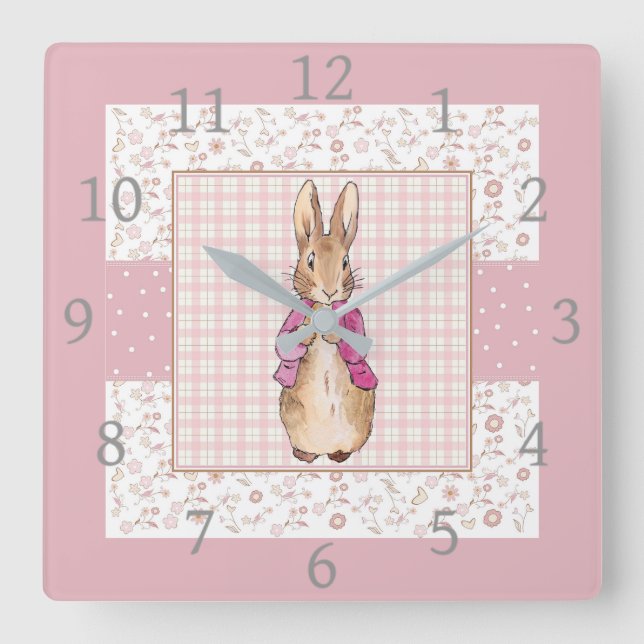 Classic Bunny Rabbit Pink jacket Square Wall Clock (Front)