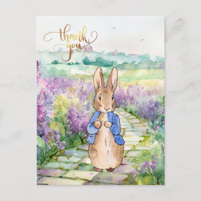 Classic bunny rabbit with wildflowers Thank you Postcard (Front)