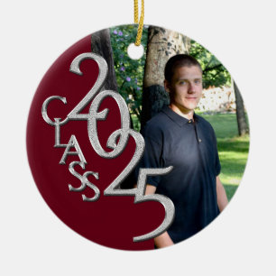Classic Burgundy 2025 Graduate Photo Ceramic Tree Decoration