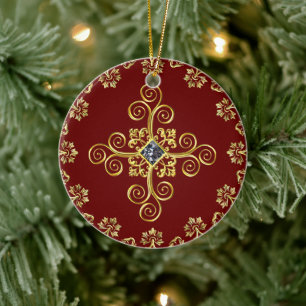 Classic Burgundy and Gold Ceramic Tree Decoration