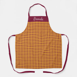Classic Burgundy and Yellow Custom Name Apron