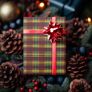 Classic Burgundy and Yellow Plaid – Festive Gift  Wrapping Paper