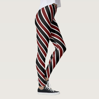 Classic Burgundy Black White Diagonal Stripe Leggings