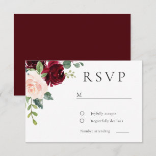 Classic Burgundy & Blush Floral Watercolor Wedding RSVP Card