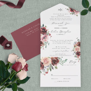 Classic Burgundy Blush Rose & Peony All In One Inv All In One Invitation