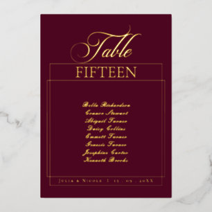 Classic Burgundy Border Wedding Table Number Sign