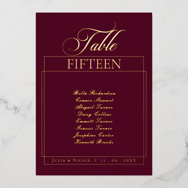 Classic Burgundy Border Wedding Table Number Sign (Front)