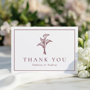 Classic Burgundy Calla Lily Wedding Thank You Card