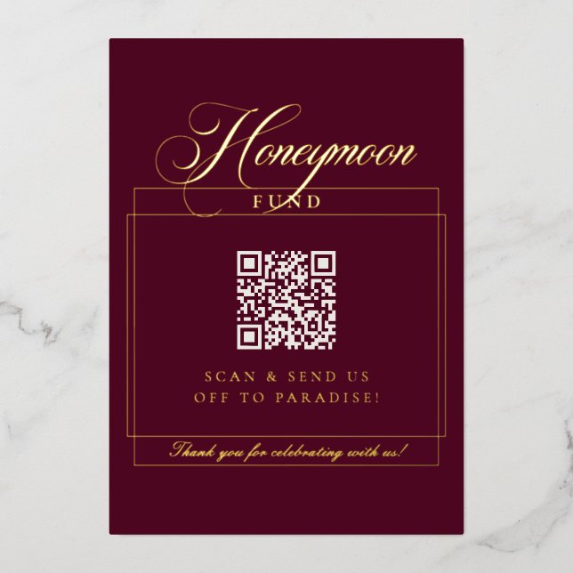 Classic Burgundy Calligraphy Honeymoon Fund Sign (Front)