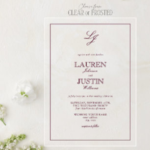 Classic Burgundy Calligraphy Monogram Wedding Acrylic Invitations