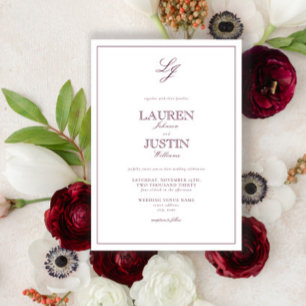Classic Burgundy Calligraphy Monogram Wedding Invitation