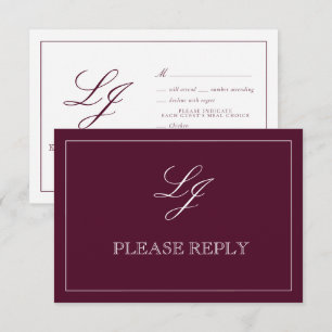Classic Burgundy Calligraphy Monogram Wedding RSVP Card