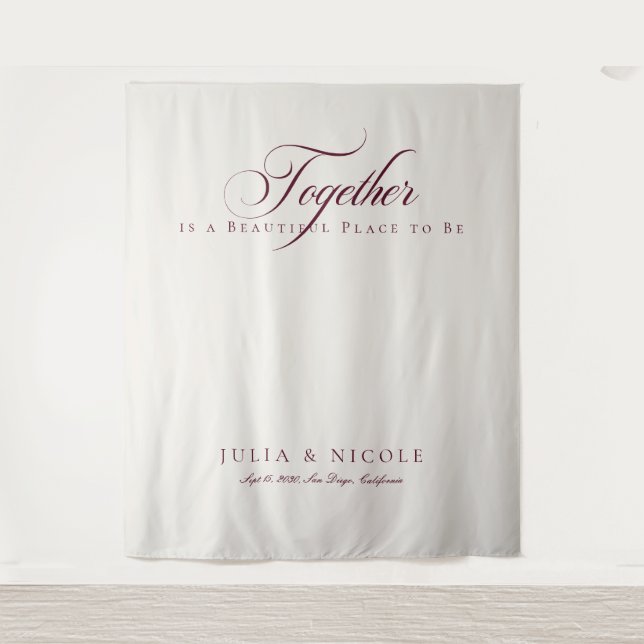 Classic Burgundy Calligraphy Wedding Backdrops Tapestry (Front)