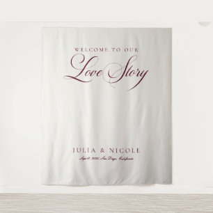 Classic Burgundy Calligraphy Wedding Backdrops Tapestry