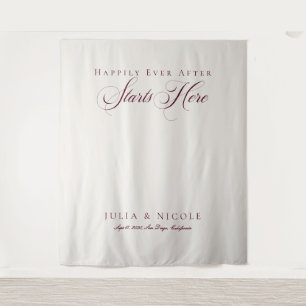 Classic Burgundy Calligraphy Wedding Backdrops Tapestry