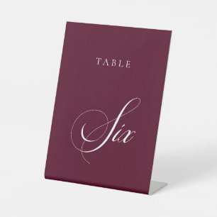 Classic Burgundy Calligraphy Wedding Table Number Pedestal Sign