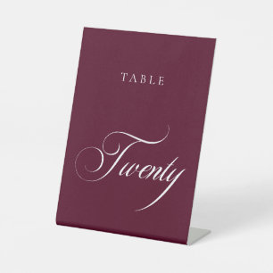 Classic Burgundy Calligraphy Wedding Table Number Pedestal Sign