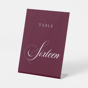 Classic Burgundy Calligraphy Wedding Table Number Pedestal Sign