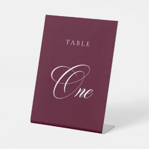Classic Burgundy Calligraphy Wedding Table Number Pedestal Sign