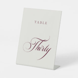 Classic Burgundy Calligraphy Wedding Table Number Pedestal Sign