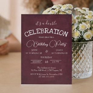 Classic Burgundy Double Birthday Party  Invitation