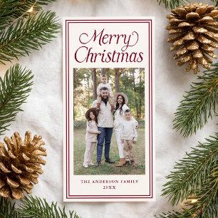Classic Burgundy Double Border 3 Photo Christmas Holiday Card