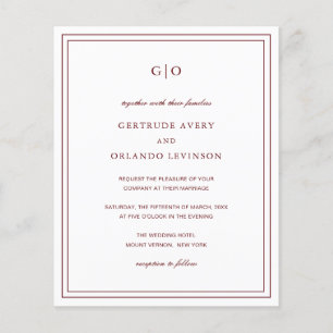 Classic Burgundy Elegant Budget Wedding Invitation