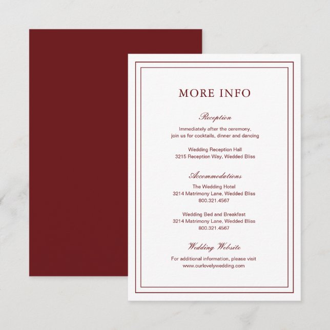 Classic Burgundy Elegant Wedding Enclosure Card (Front/Back)
