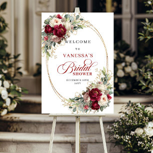 Classic Burgundy Floral Bridal Shower Weclome Poster