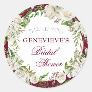 Classic Burgundy Floral Gold Bridal Shower Thanks Classic Round Sticker