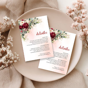 Classic Burgundy Floral Greenery Gold Wedding Info Enclosure Card