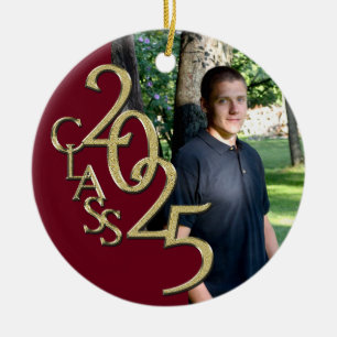 Classic Burgundy Gold 2025 Graduate Photo Ceramic Tree Decoration